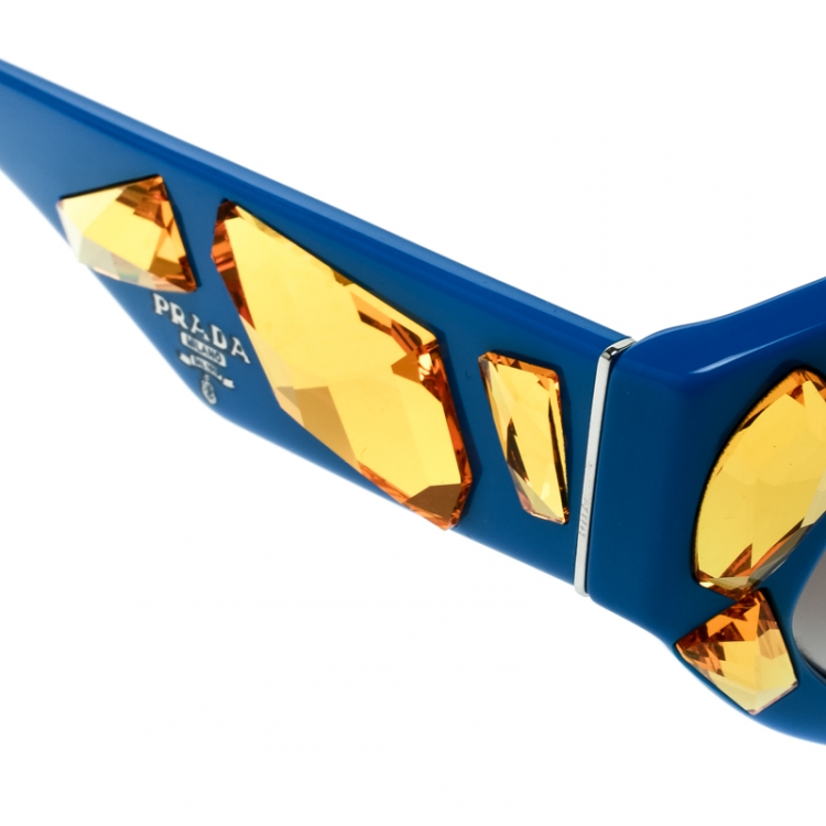 Pre Owned Prada Blue/Grey Gradient SPR 21Q Yellow Crystal Embellished Cat Eye Sunglasses