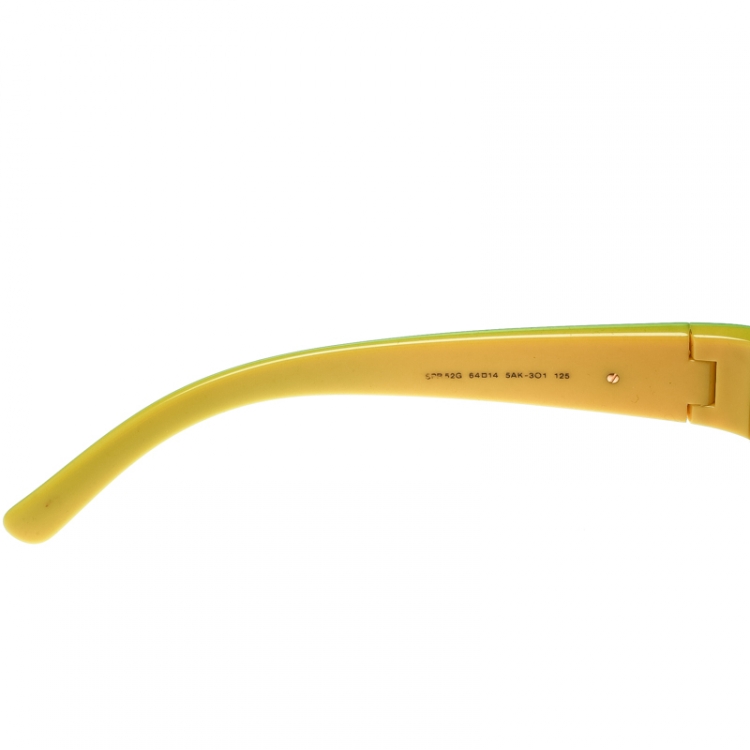Pre Owned Prada Gold/Green SPR52G Aviator Sunglasses