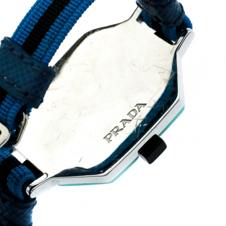 Pre Owned Prada Blue Crystal Embellished Adjustable Cord Bracelet