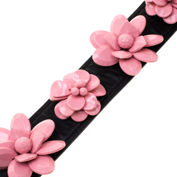 Pre Owned Prada Black Leather Flower Bag Strap