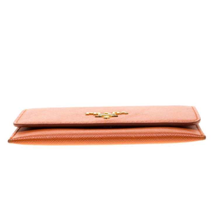Pre Owned Prada Orange Saffiano Leather Cardholder Wallet