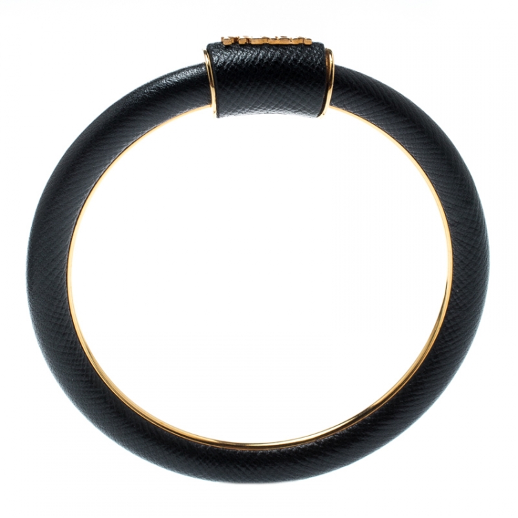 Pre Owned Prada Black Saffiano Leather Cuff Bracelet