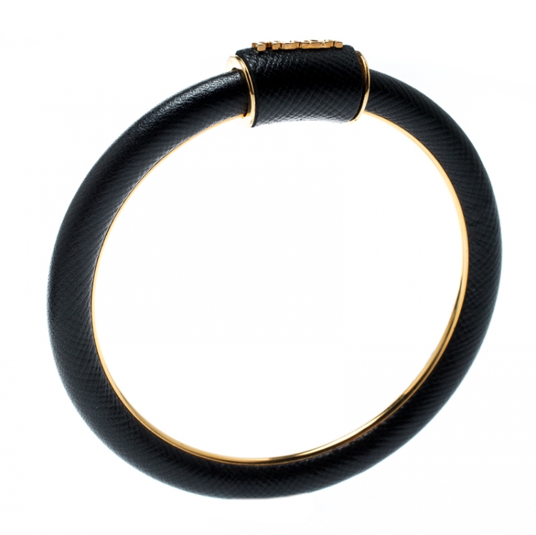 Pre Owned Prada Black Saffiano Leather Cuff Bracelet