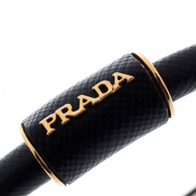 Pre Owned Prada Black Saffiano Leather Cuff Bracelet