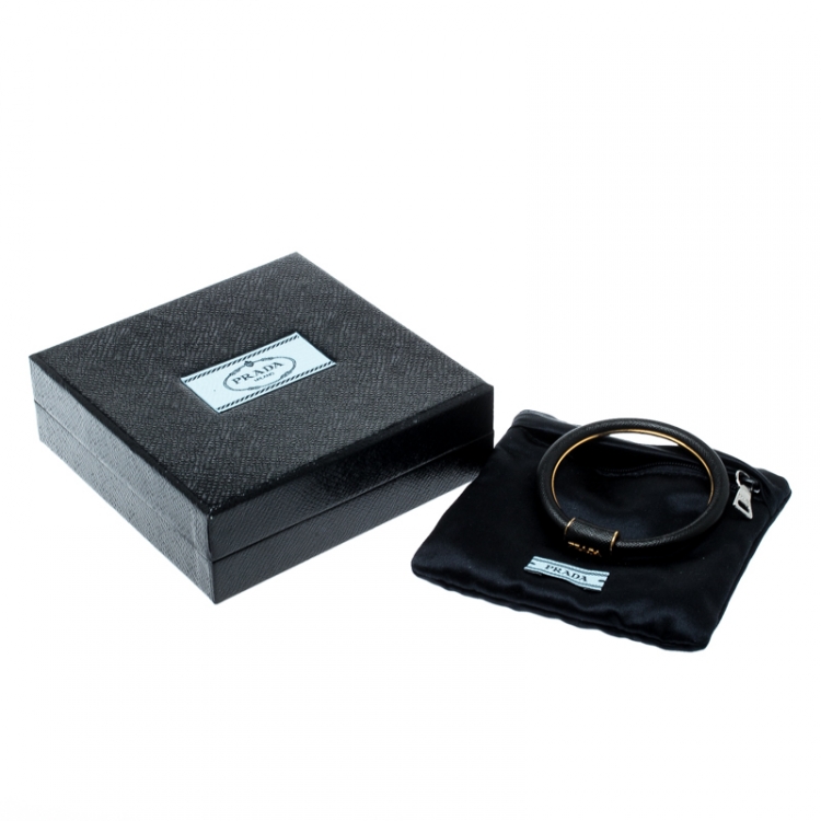 Pre Owned Prada Black Saffiano Leather Cuff Bracelet