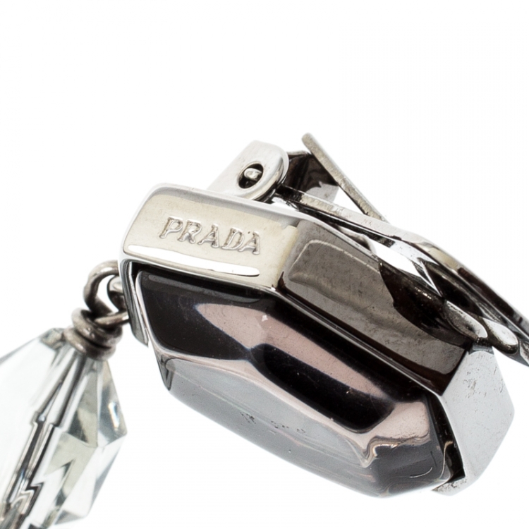 Pre Owned Prada Clear Bead Crystal Clip-on Long Drop Earrings