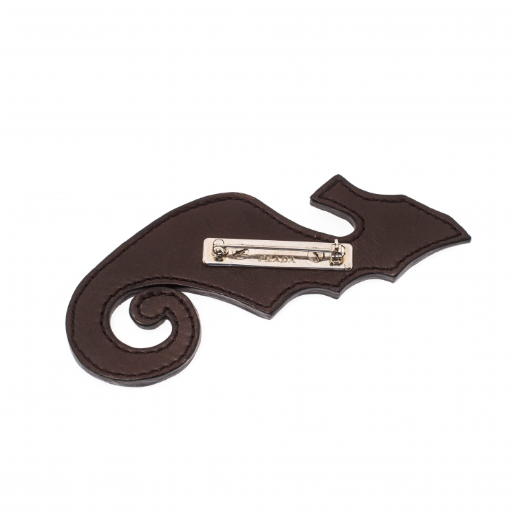 Pre Owned Prada Multicolor Leather Seahorse Pin Brooch
