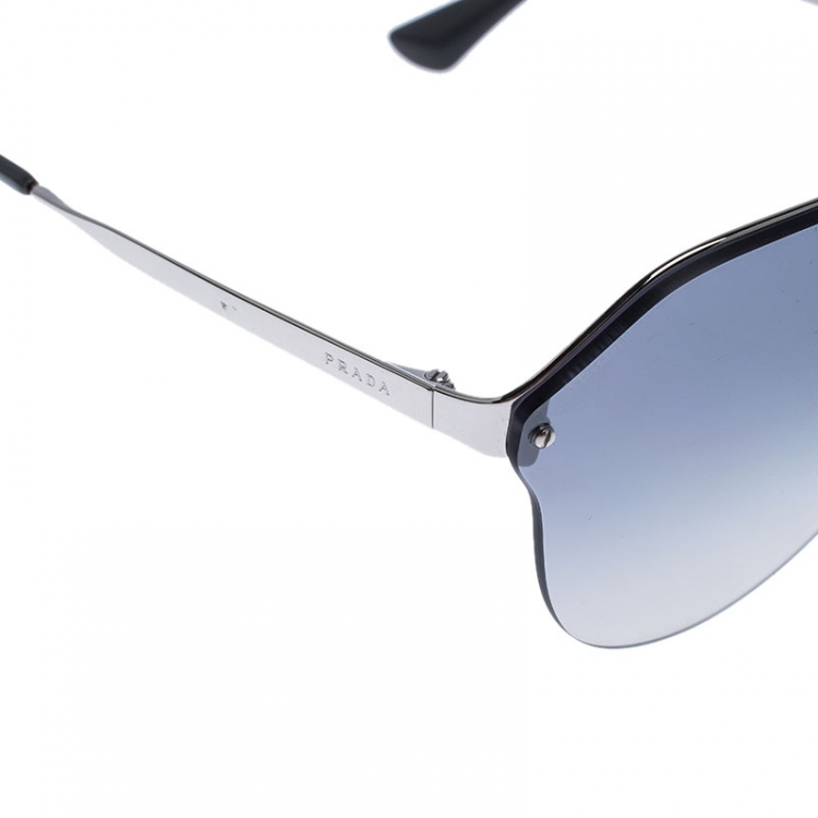 Pre Owned Prada Silver/Blue Gradient  Sunglasses SPR64T Aviator Sunglasses