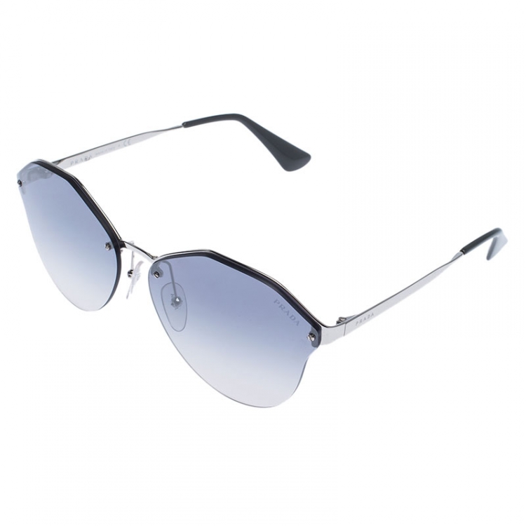 Pre Owned Prada Silver/Blue Gradient  Sunglasses SPR64T Aviator Sunglasses