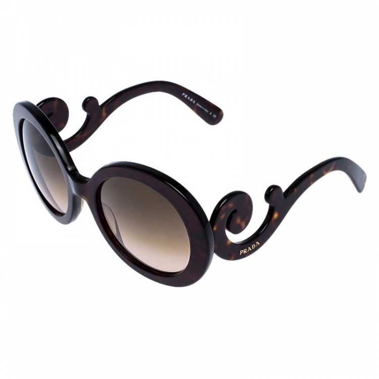 Pre Owned Prada Brown Havana/Brown Gradient SPR27N Baroque Round Sunglasses