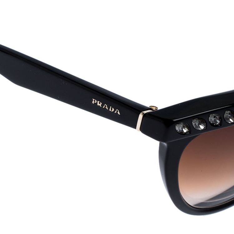 Pre Owned Prada Black/Brown Gradient SPR 04P Crystal Embellished Cateye Sunglasses