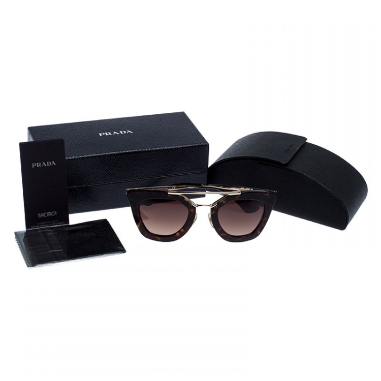 Pre Owned Prada Dark Brown Tortoise SPR 09Q Cateye Sunglasses 