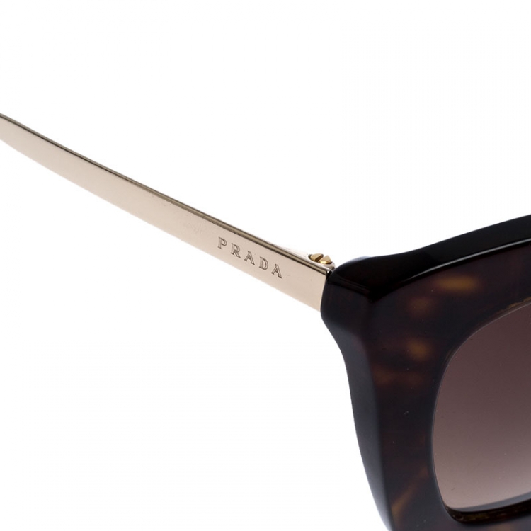 Pre Owned Prada Dark Brown Tortoise SPR 09Q Cateye Sunglasses 