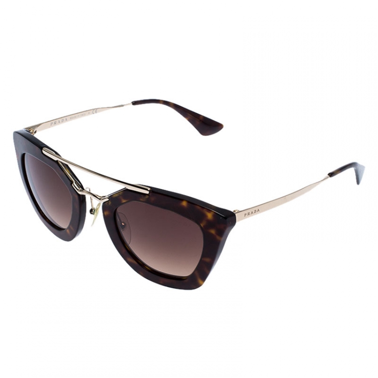 Pre Owned Prada Dark Brown Tortoise SPR 09Q Cateye Sunglasses 