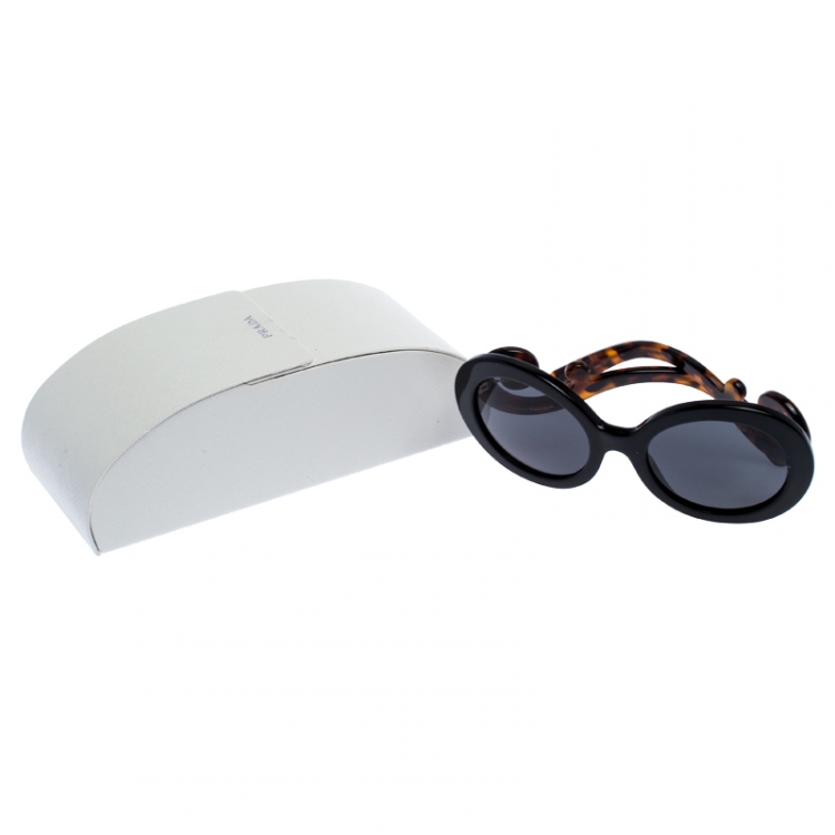 Pre Owned Prada Black/Brown Tortoise SPR 08T Minimal Baroque Oval Sunglasses