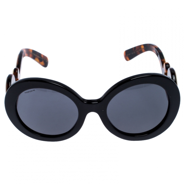 Prada Black/Brown Tortoise SPR 08T Minimal Baroque Oval Sunglasses Prada |  TLC