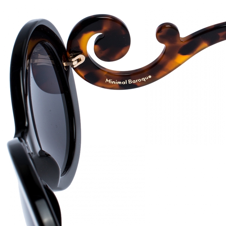 Pre Owned Prada Black/Brown Tortoise SPR 08T Minimal Baroque Oval Sunglasses