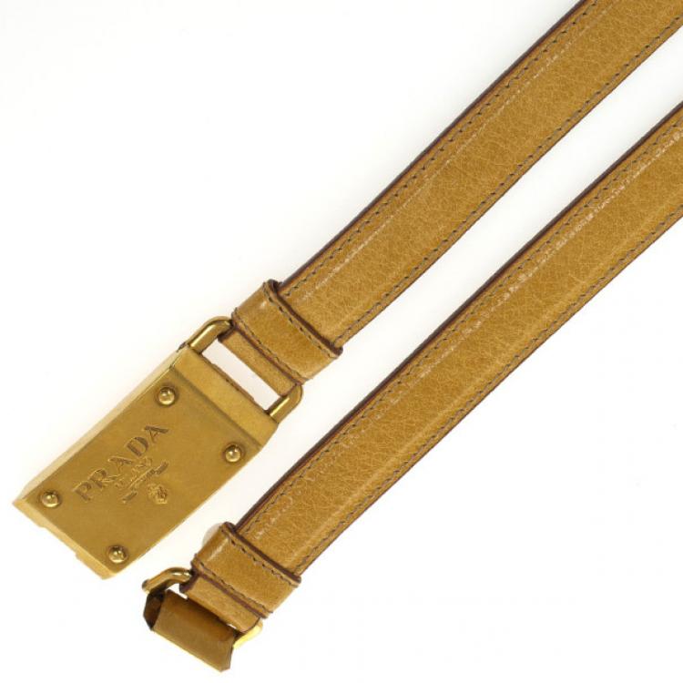 Pre Owned Prada Tan Leather Logo Plaque Belt 80 CM