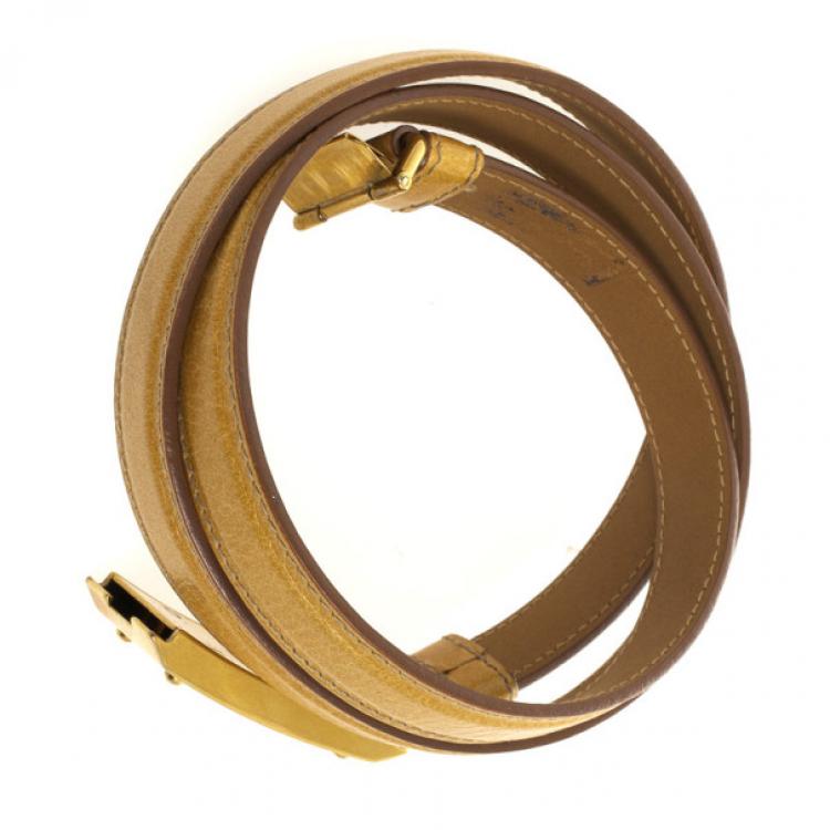 Pre Owned Prada Tan Leather Logo Plaque Belt 80 CM