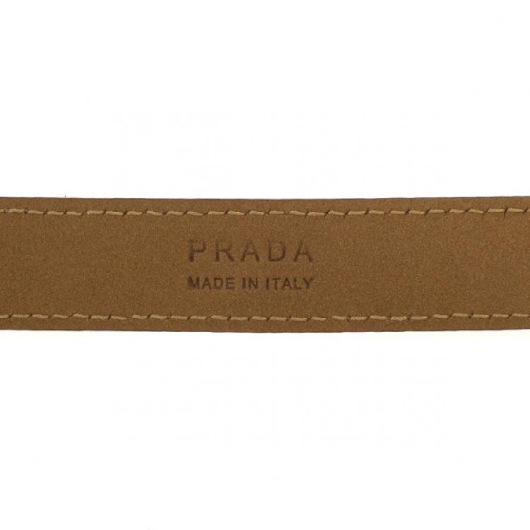 Pre Owned Prada Tan Leather Logo Plaque Belt 80 CM