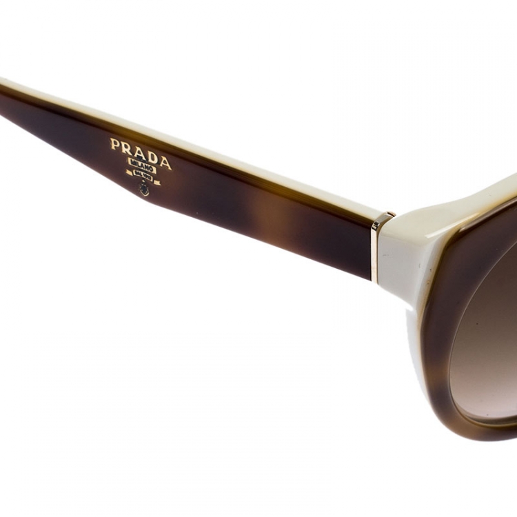 Pre Owned Prada Brown/White Gradient SPR 23O Round Sunglasses