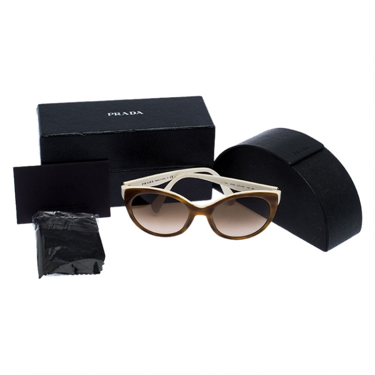 Pre Owned Prada Brown/White Gradient SPR 23O Round Sunglasses
