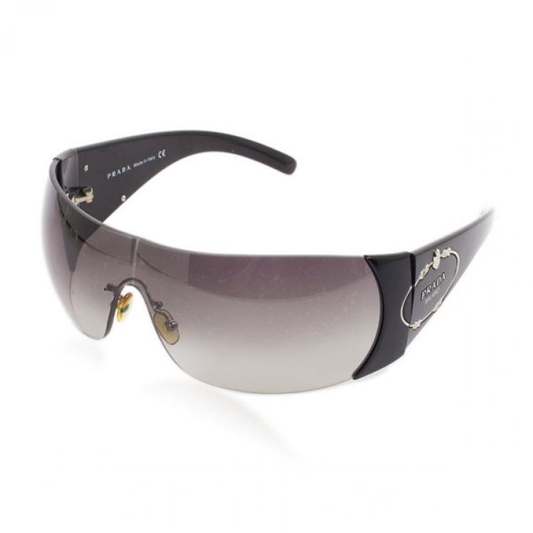 Pre Owned Prada Black Logo Shield Woman Sunglasses
