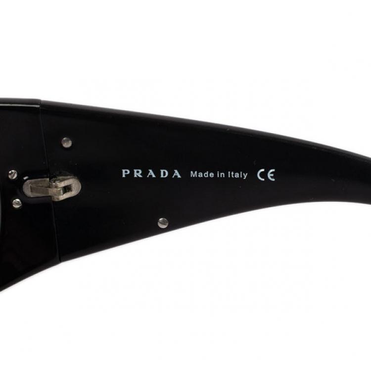 Pre Owned Prada Black Logo Shield Woman Sunglasses