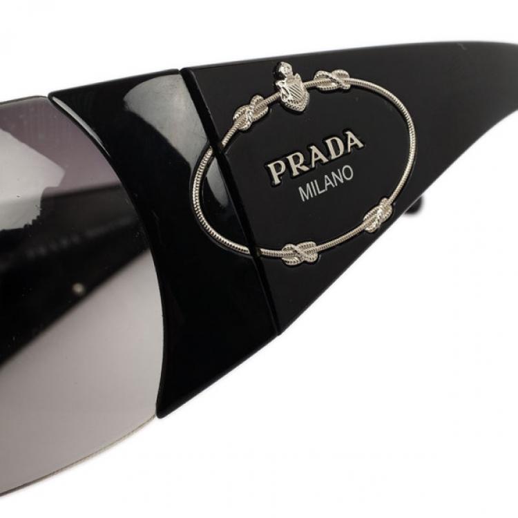 Pre Owned Prada Black Logo Shield Woman Sunglasses