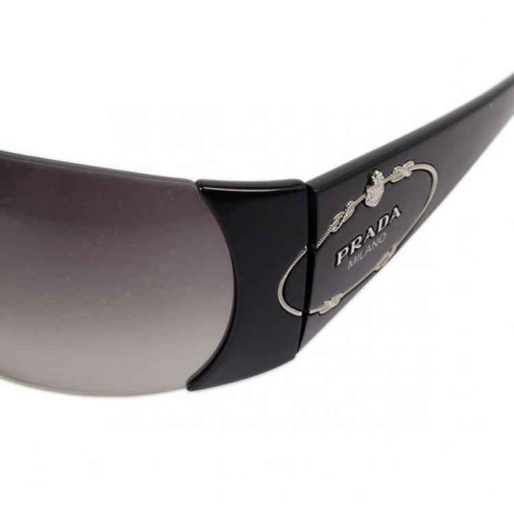 Pre Owned Prada Black Logo Shield Woman Sunglasses