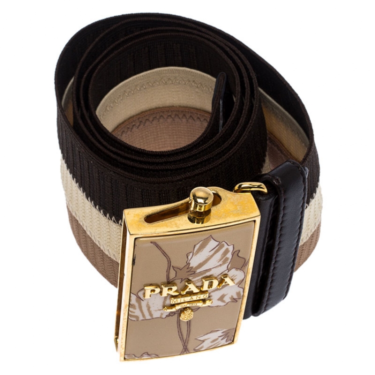 مملوكة مسبقًا Prada Tricolor Elastic Fabric Logo Plague Belt 70CM