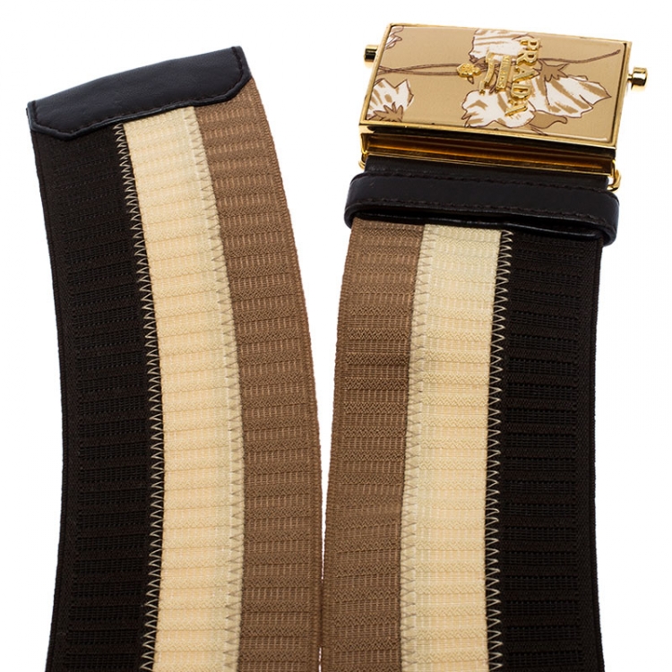 مملوكة مسبقًا Prada Tricolor Elastic Fabric Logo Plague Belt 70CM