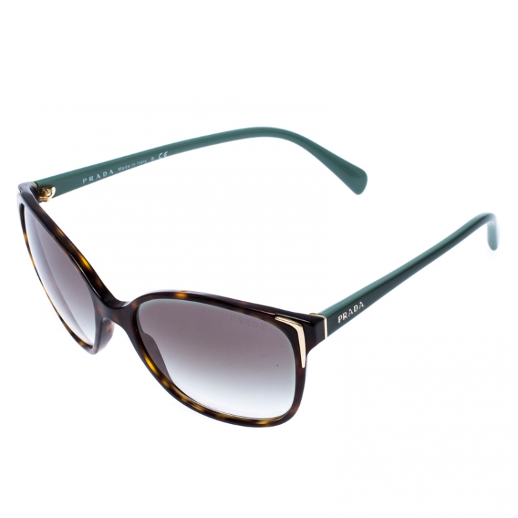 مملوكة مسبقًا Prada Brown Tortoise/Green SPR 01O Square Sunglasses