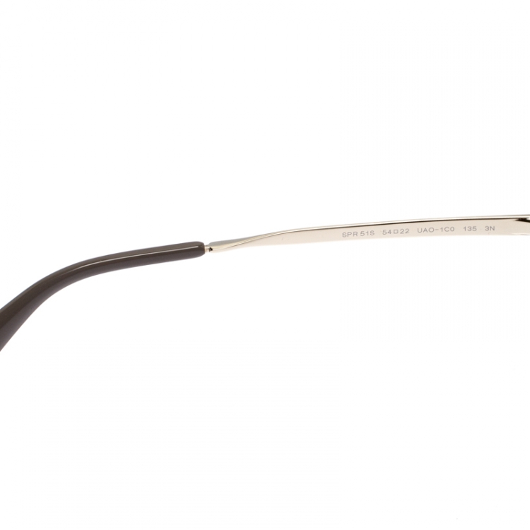 Pre Owned Prada Havana/ Pale Gold Mirrored SPR51S Round Sunglasses