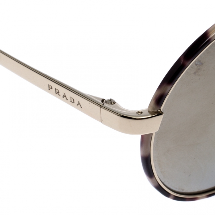 Pre Owned Prada Havana/ Pale Gold Mirrored SPR51S Round Sunglasses