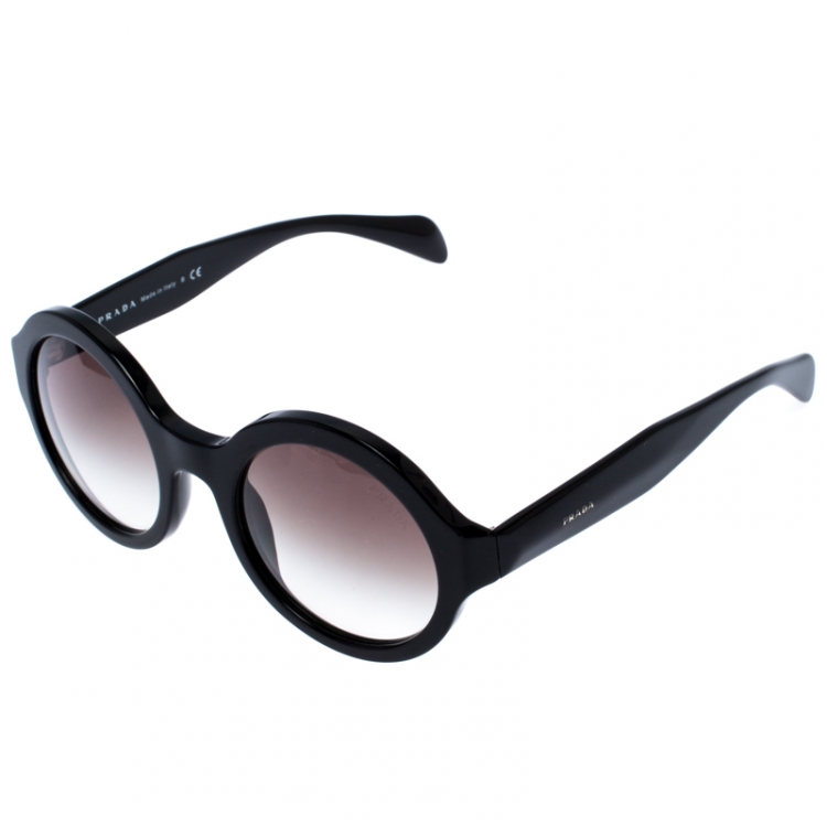 Pre Owned Prada Black/ Green Gradient SPR 06Q Round Sunglasses