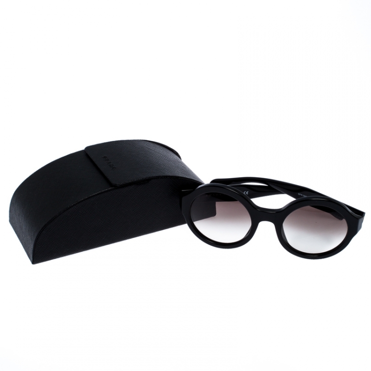 Pre Owned Prada Black/ Green Gradient SPR 06Q Round Sunglasses