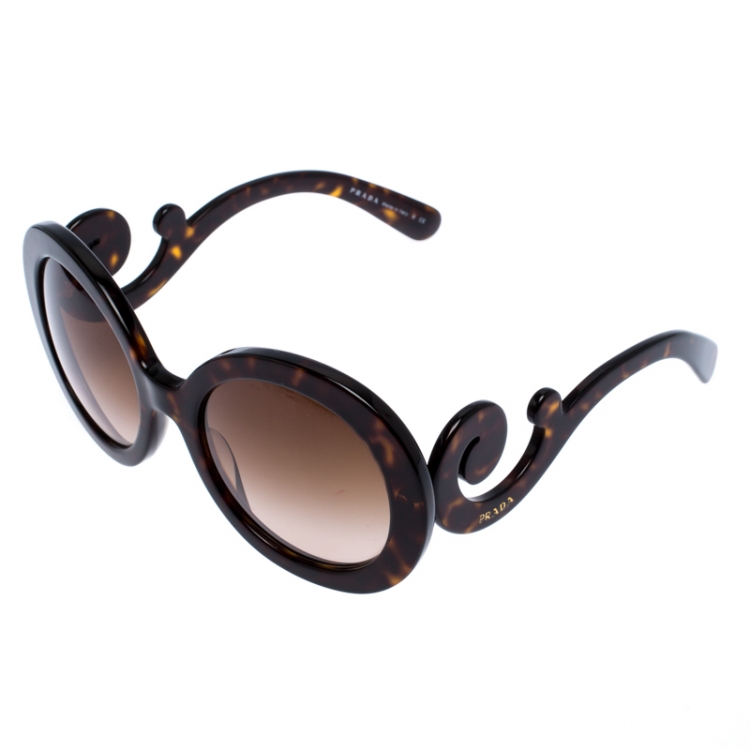 Pre Owned Prada Havana Brown/ Brown Gradient SPR 27 N Round Baroque Sunglasses