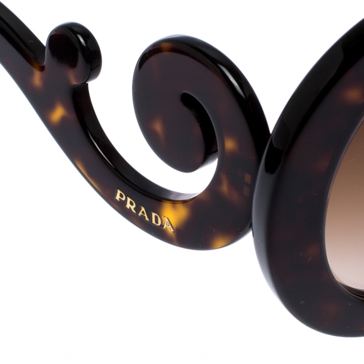Pre Owned Prada Havana Brown/ Brown Gradient SPR 27 N Round Baroque Sunglasses
