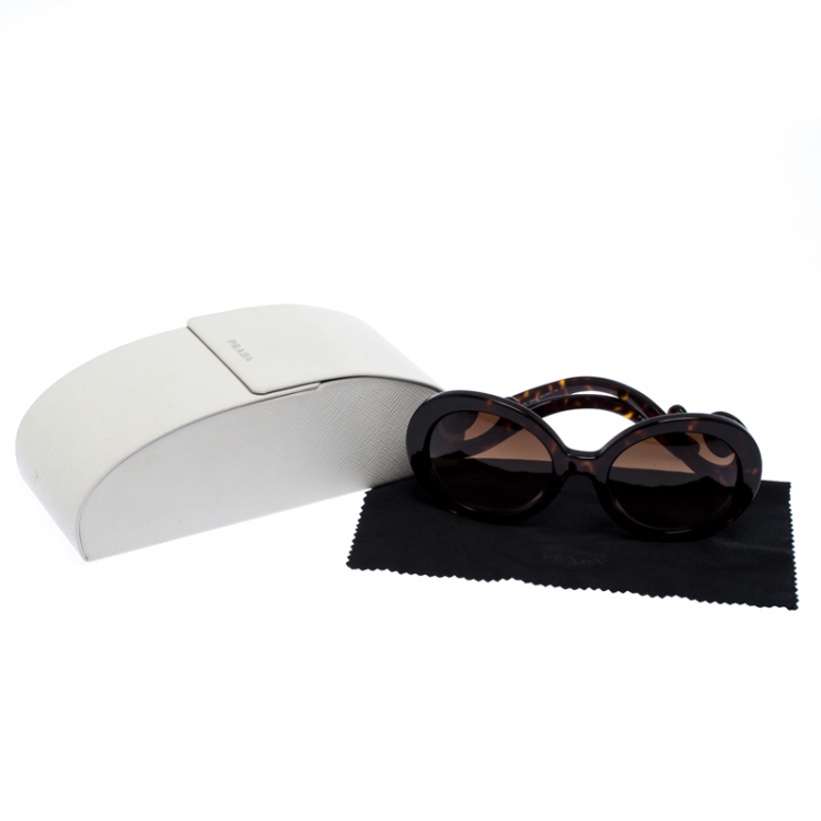 Pre Owned Prada Havana Brown/ Brown Gradient SPR 27 N Round Baroque Sunglasses