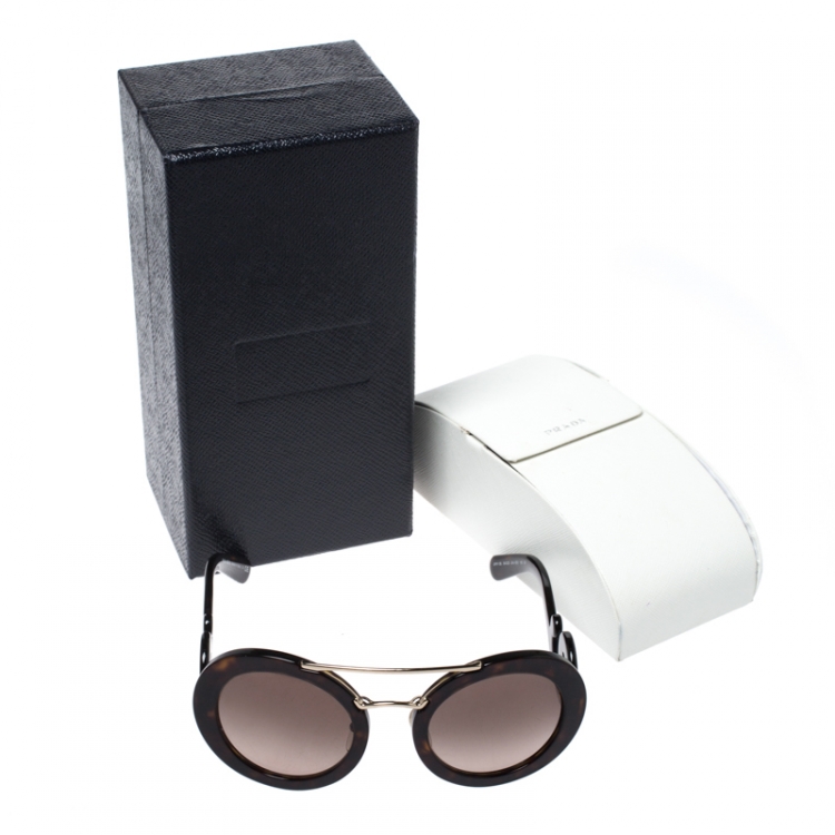 Pre Owned Prada Brown Havana/ Brown Gradient SPR 13S Baroque Round Sunglasses