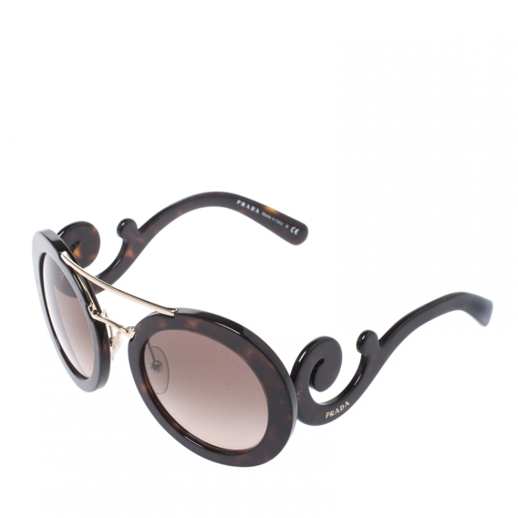 Pre Owned Prada Brown Havana/ Brown Gradient SPR 13S Baroque Round Sunglasses