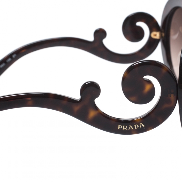 Pre Owned Prada Brown Havana/ Brown Gradient SPR 13S Baroque Round Sunglasses