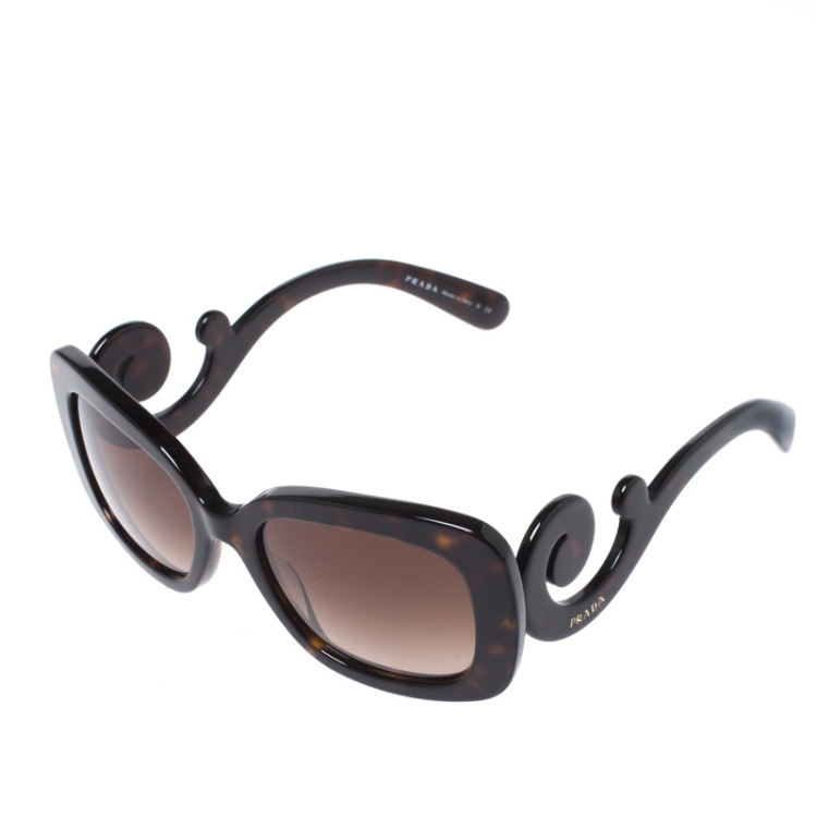 Pre Owned Prada Havana Brown/ Brown Gradient SPR270 Baroque Rectangle Sunglasses