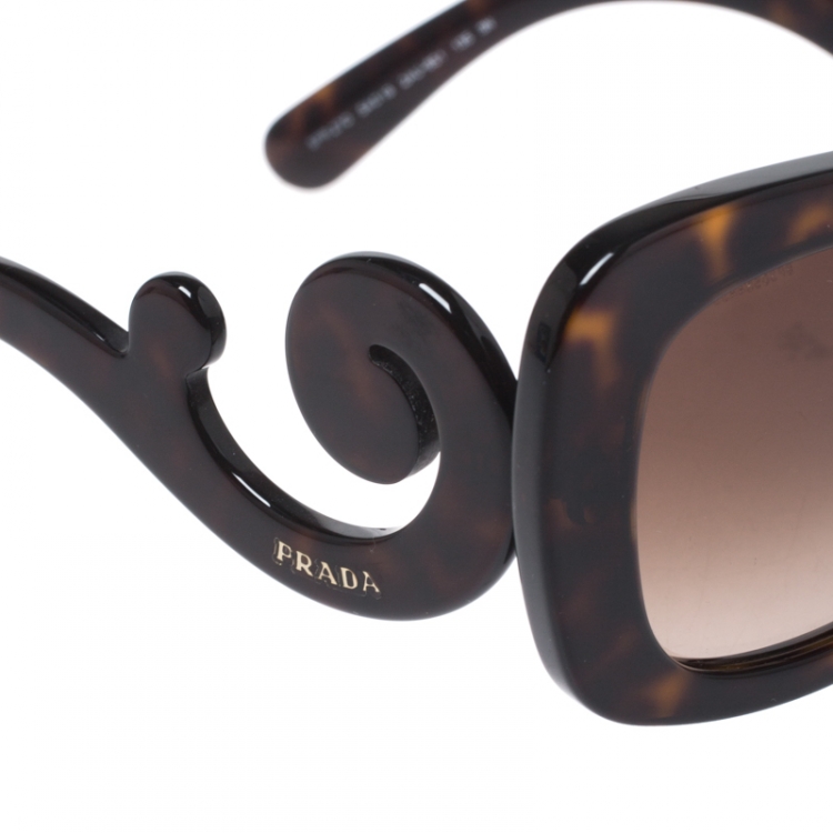 Pre Owned Prada Havana Brown/ Brown Gradient SPR270 Baroque Rectangle Sunglasses