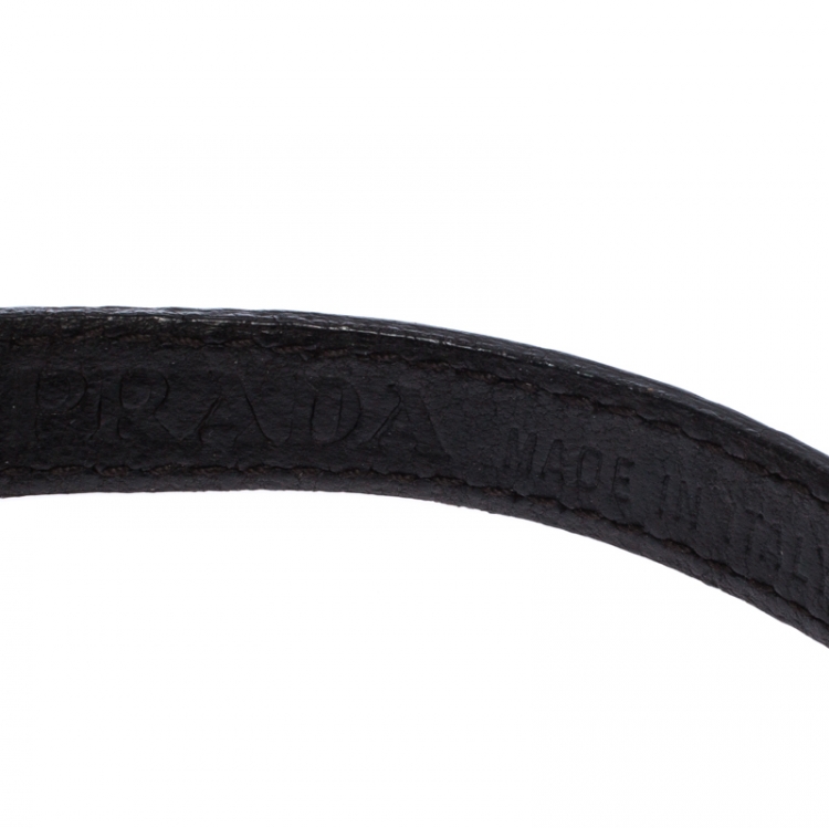 Pre Owned Prada Brown Leather Silver Tone Double Wrap Bracelet