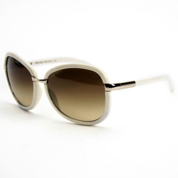Pre Owned Prada Cream Round Woman Sunglasses