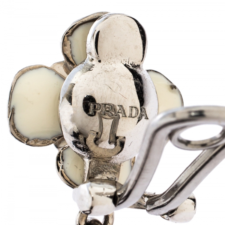 Pre Owned Prada Flower Power Black Plexiglass Crystal Floral Bedecked Link Long Earrings