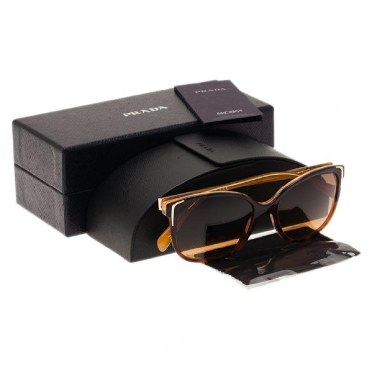 Pre Owned Prada Tortoise Frame SPR01O Cat Eye Sunglasses