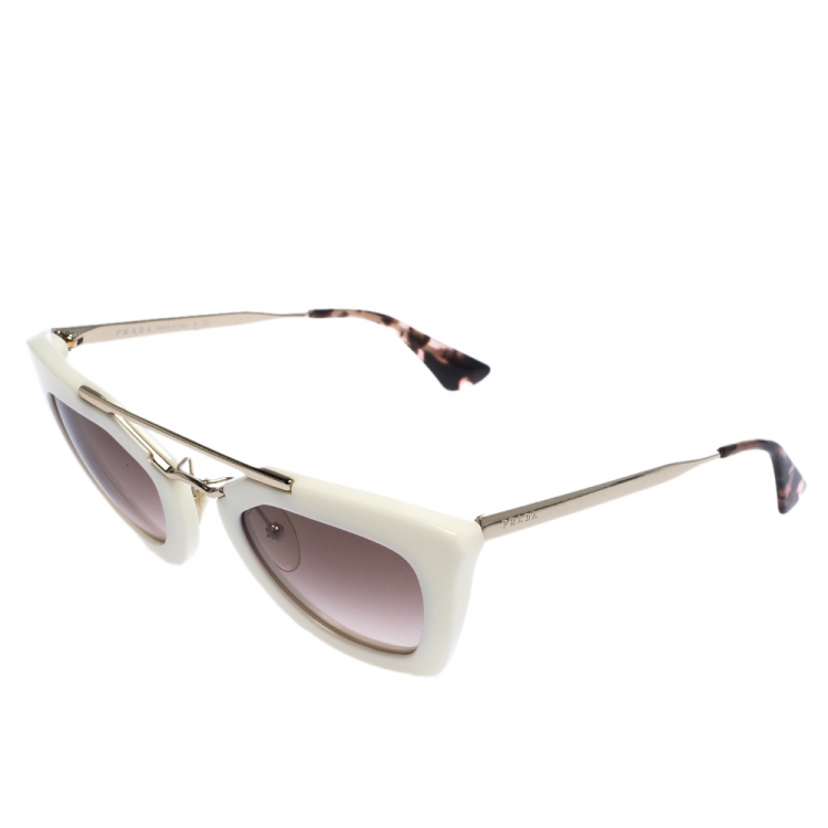 Pre Owned Prada Gold/White Gradient SPR 09Q Cat Eye Sunglasses
